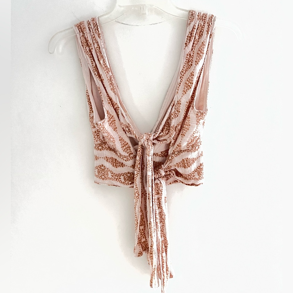 Mora Girls Boho Crop Top Wrap-Style Chest Cream & Honey Brown Print Size M - Picture 6 of 16